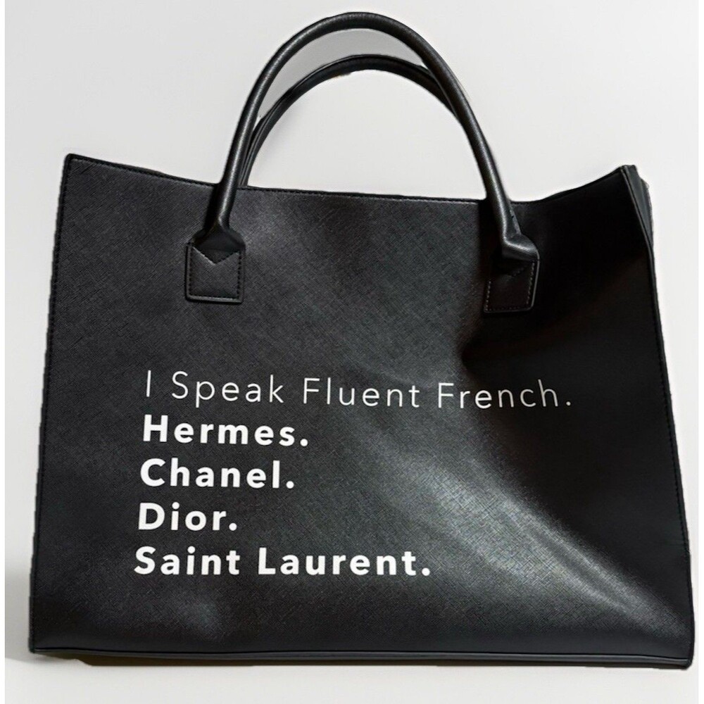 LA / TC Black Leather Tote Bag